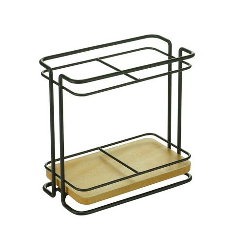 PORTA TALHERES METAL WOOD RACK PRETO 17x9x16cm