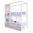 Ver imagem 2 de Beliche Casinha Reta 02 Janelas e 02 Gavetas Rosa Madeira Maciça Branco/ Rosa Housin