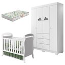 Ver imagem 1 de Berço Americano Danny e Guarda Roupa Infantil Ane Branco Brilho com Colchão Gazin – Phoenix Baby