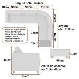 Sofá de Canto Modulado 324cm - 260cm 5 Lugares These Linho Bege - Sallar Home - 4