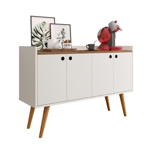 Aparador Buffet Dallas 4 Portas Decoração Cantinho Café Pés Palito Retrô Off White/freijó -