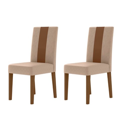 Cadeira de Jantar Estofada Linea Conjunto com 2 Unidades Carvalho/marfim - Poliman