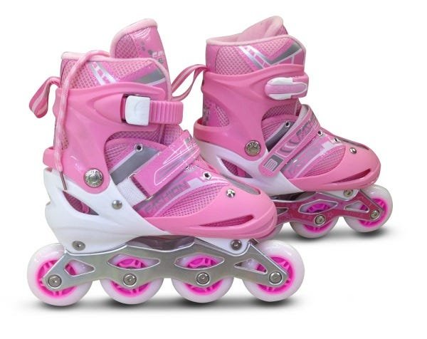 Jogo Skate Infantil Rosa Com Capacete + Patins Roller Rosa M - MOR