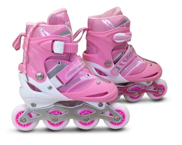 PATINS ROLLER AJUSTAVEIS COM 4 RODAS E FREIO ROSA - MACRO 34 AO 37 ...