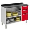 Balcão Cozinha Itatiaia Luce 2 Portas 3 Gavetas Branco/Vermelho IG3G2-105 - 2
