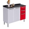 Balcão Cozinha Itatiaia Luce 2 Portas 3 Gavetas Branco/Vermelho IG3G2-105 - 1