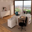 Ver imagem 1 de Conjunto Home Office 4 Peças 1 Mesa, 1 Gaveteiro e 2 Armários para Escritório Stanford 6 Branco - Pn