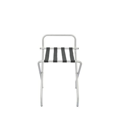 Suporte Para Mala Anodização Fosco Tira Em Couro Cinza Com Encosto - 74X52X52 Cm