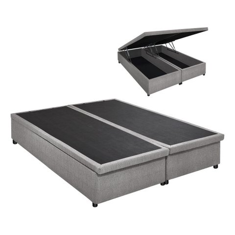 Base Box Baú King Linho Cinza 193x203