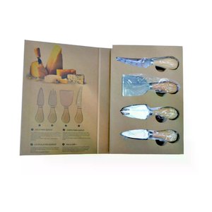 Kit de Facas para Queijo em Inox e Madeira com Caixa