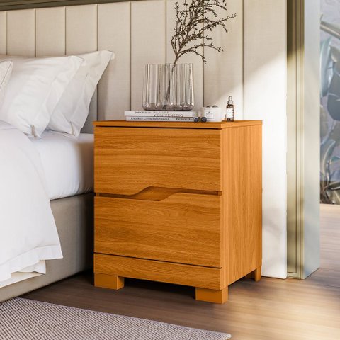 Mesa de Cabeceira Apoio Lateral Quarto com 2 Gavetas Ares - Cinamomo