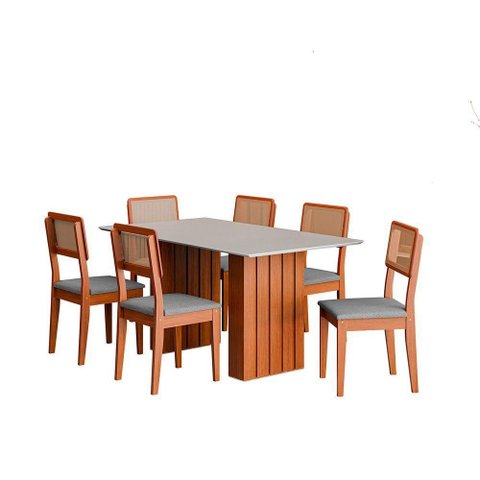 Kit Mesa Jantar Mesa Santiago 160cm Vidro 6 Lugares Cadeiras Boucle Cinamomo Branco Grafite Loja