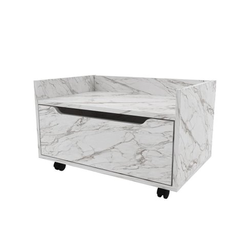 Balcão Gabinete 60cm com 1 Gavetas e Rodízio Bn3647 Mármore Branco - Tecno