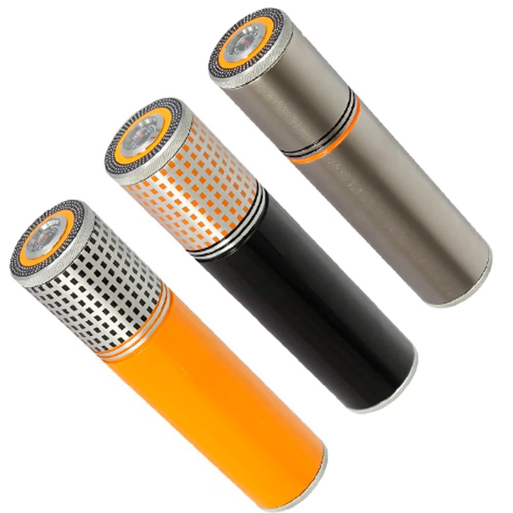 Tubo Porta Charuto Case Viagem Aço Inoxidável Tampa com Higrômetro - Amarelo Cigarol Tubo Porta Char - 7