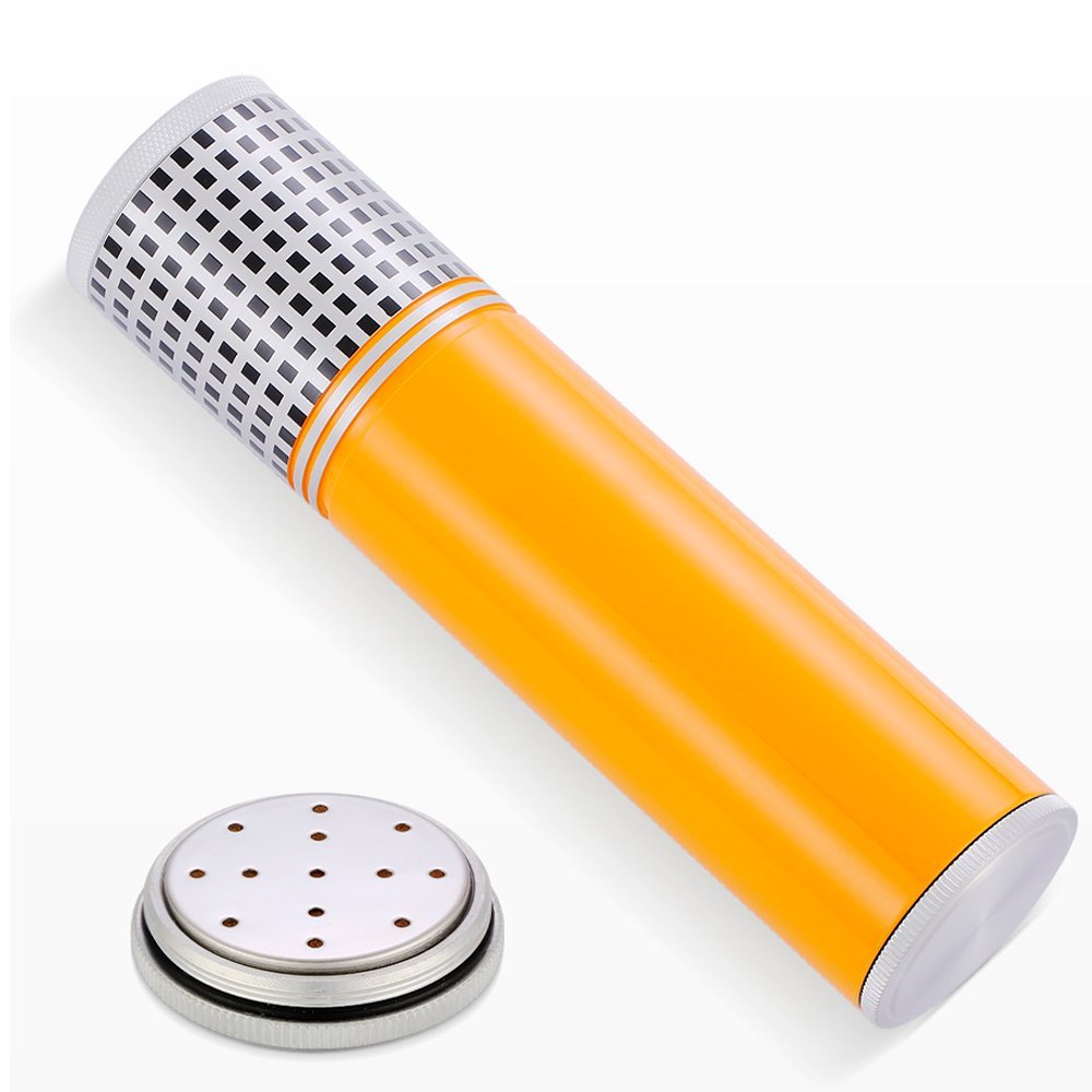Tubo Porta Charuto Case Viagem Aço Inoxidável Tampa com Higrômetro - Amarelo Cigarol Tubo Porta Char - 2