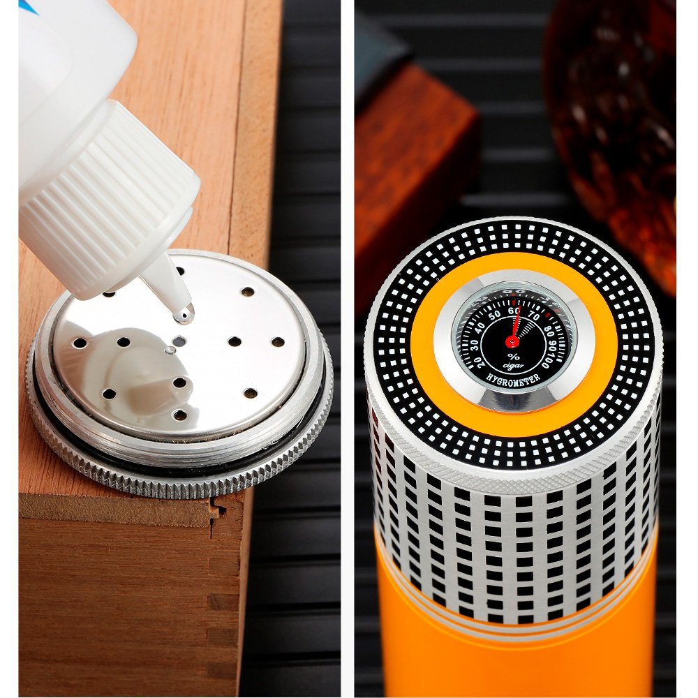 Tubo Porta Charuto Case Viagem Aço Inoxidável Tampa com Higrômetro - Amarelo Cigarol Tubo Porta Char - 6