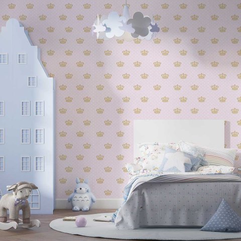 Papel de Parede Coroas Espalhadas sobre Textura Rosa Poá - 2,5m