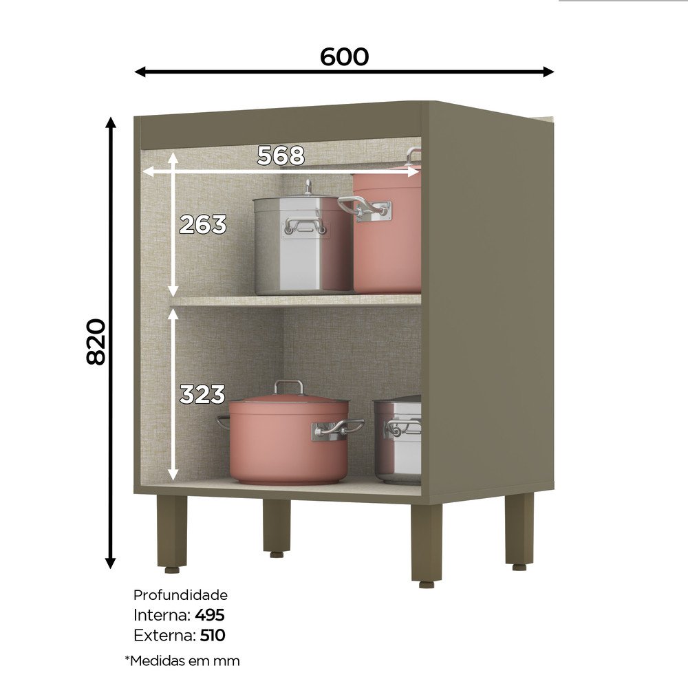 Balcão de Cozinha sem Tampo 2 Portas 60cm Connect  - 5