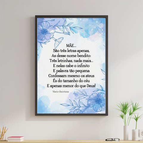 Quadro Mãe Poema Fundo de Flores 45x34cm - com vidro:Madeira preta