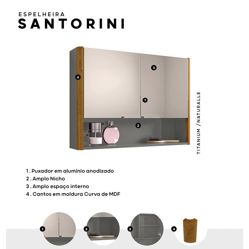 Espelheira Santorini para Banheiro com 2 Portas e Nicho Titanium/naturale - 3