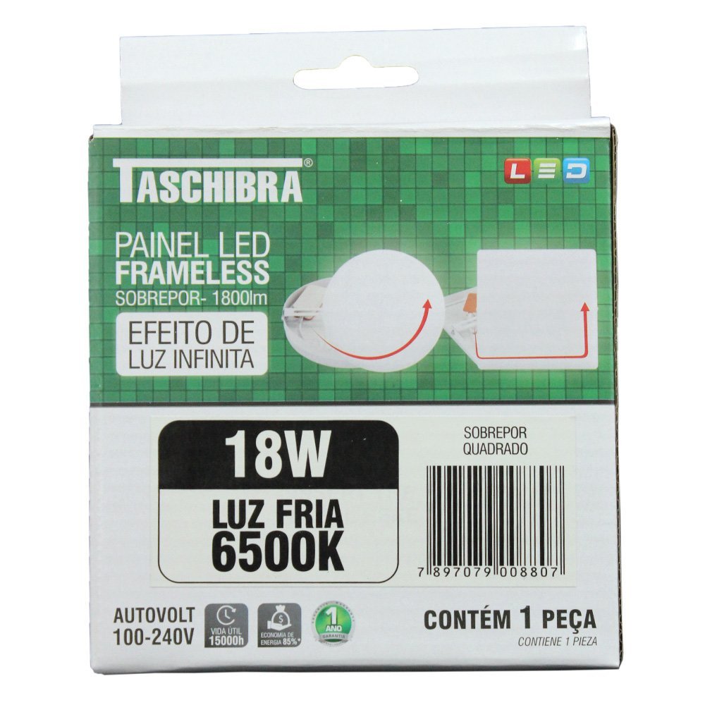 Painel de Led Quadrado Frameless para Sobrepor 6500k 18w Taschibra - 4