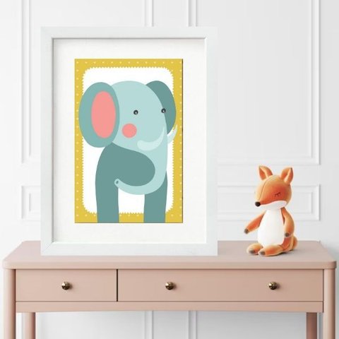 Quadro Infantil Safari Elefantinho- 60x48cm:moldura Branca
