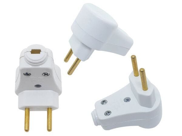 Plugue Pino Macho Prensa Cabo 90º 2p 10A 250v Nbr Branco - 60 Unidades - 1