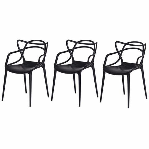 Conjunto Kit 3 Cadeiras de Jantar Cozinha Varanda Área Externa Allegra Master com Inmetro Preto