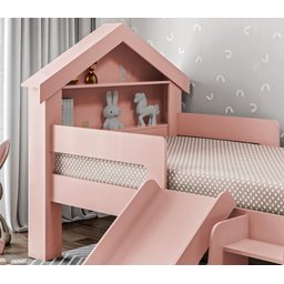 Cama Casinha Infantil Castelo para Quarto da Criança com Escorregador e Escada Moderna Cor Rosa - 5