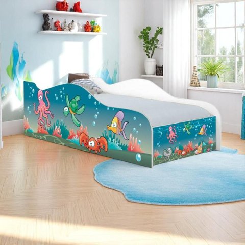 Cama Carro Fun Adesivada Aquário Solteiro