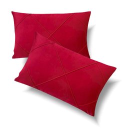 Conjunto Porta Travesseiro em Veludo Drapeado Vermelho - 1