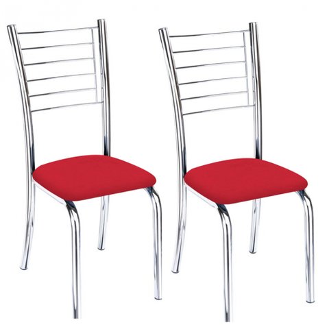 Kit 2 cadeiras Lara cromada para cozinha-Corino vermelho-Gat Magazine
