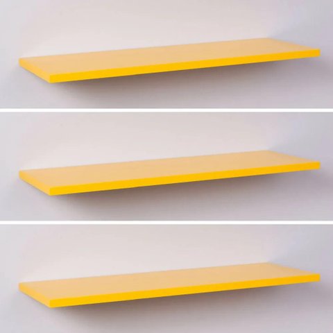 Kit com 3 Prateleiras 60cm x 20 cm Amarelas com Fixação Suporte Invisível