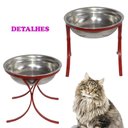 Ver imagem 2 de Comedouro Alto Simples em Ferro e Inox para Gatos Pet - Vermelho