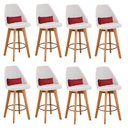 Ver imagem 1 de Kit 08 Banquetas Linho Bege E Almofada Suede Vermelho