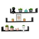 Ver imagem 2 de Kit 3 Prateleiras Nichos em U 60x15 MDF Preto com Suporte Flutuante Invisível