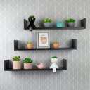 Ver imagem 1 de Kit 3 Prateleiras Nichos em U 60x15 MDF Preto com Suporte Flutuante Invisível