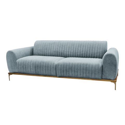 Sofá Molino 3 Lugares 210cm Pés Ouro Fosco Bouclé Azul Claro - Nexta Casa