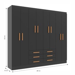 Guarda Roupas Paris 8 Portas 6 Gavetas - Black Black - 4