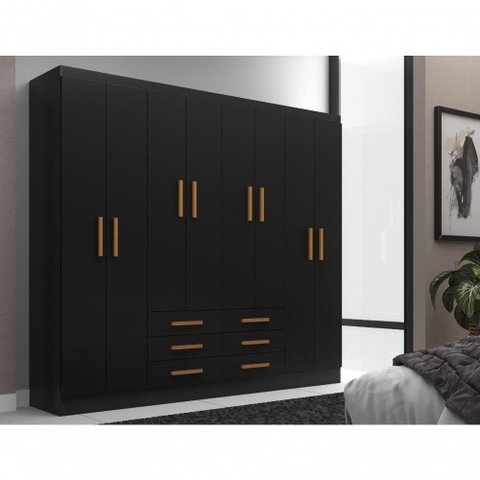 Guarda Roupas Paris 8 Portas 6 Gavetas - Black Black