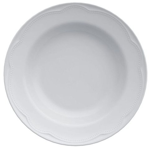 Jogo 8 Pratos Fundo Cottage relevo Porcelana Branca Germer