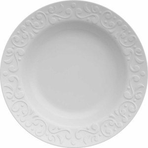 Jogo 6 Pratos Fundo Tassel relevo Porcelana Branca Germer