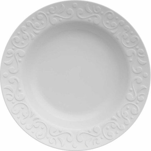 Jogo 6 Pratos Fundo Tassel relevo Porcelana Branca Germer