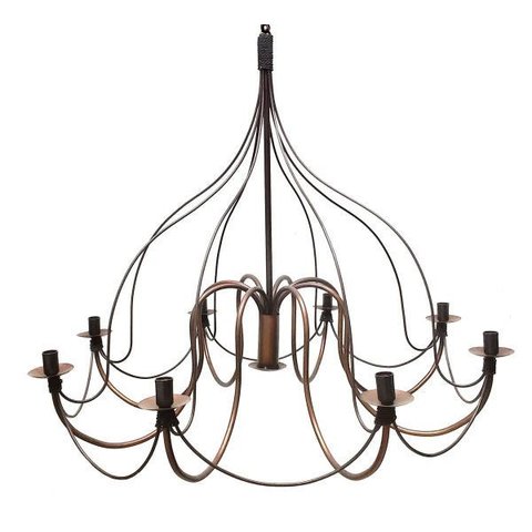 Lustre De Ferro para Sala Artesanal Rústica Colonial Envelhecido com 8 Bocais