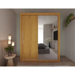 Guarda Roupa Solteiro Grande com Espelho 2 Portas 3 Gavetas Royale Gelius - Naturale / Off White Fle - 2
