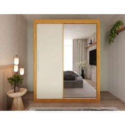 Guarda Roupa Solteiro Grande com Espelho 2 Portas 3 Gavetas Royale Gelius - Naturale / Off White Fle - 4