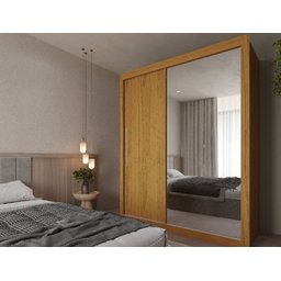 Guarda Roupa Solteiro Grande com Espelho 2 Portas 3 Gavetas Royale Gelius - Naturale / Off White Fle - 3