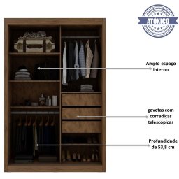 Guarda Roupa Solteiro Grande com Espelho 2 Portas 3 Gavetas Royale Gelius - Naturale / Off White Fle - 7