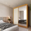 Ver imagem 5 de Guarda Roupa Solteiro Grande com Espelho 2 Portas 3 Gavetas Royale Gelius - Naturale / Off White Fle