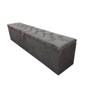 Recamier Puff Baú - Capitonê - Beira de Cama - 1,40 Cm - Cinza Chumbo